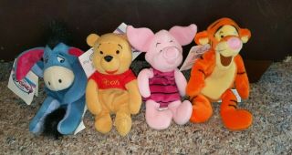 Disney Store Winnie The Pooh Stuffed Plush Beanie Toys 8 - 9 " Tigger Piglet Eeyore