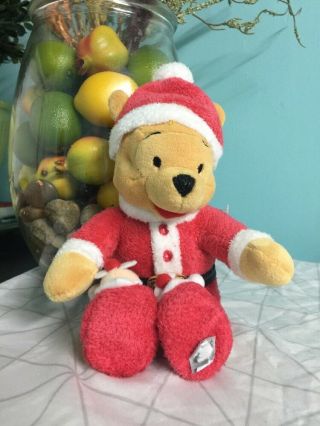 Disney Store Winnie The Pooh Little Santa Plush Beanie Toy Tags