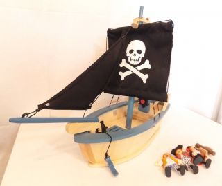 Pottery Barn Kids Toy Wooden Pirate Ship Set
