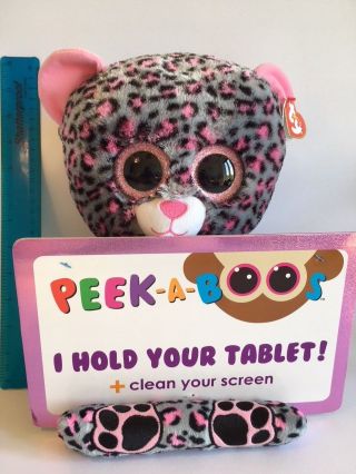 Ty Peek - A - Boo Tablet / Ipad Holder Soft Toy 30cm Tall X 23cm Wide - Trixi Leopard