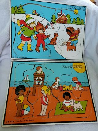 2 Judy Instructo Puzzles 1985 Hot Day At The Beach Snowy Day Play & Learn