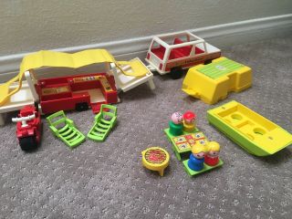 Vintage Fisher Price Little People Car & Pop - Up Camper 992 – Nearly Complete