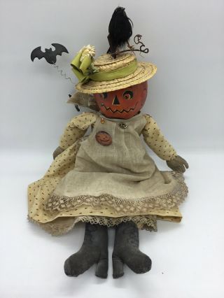 Priscilla Pris Arkoian Pumpkin Scarecrow Handpainted Plush 17 "
