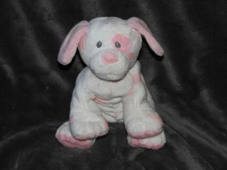 2010 Ty Pluffies Pink & White Pups Puppy Dog Plush Beanie Baby 7 " Tall Sewn Eye