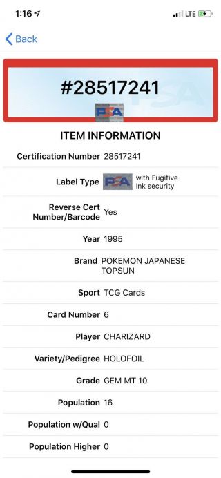 The First Pokemon Charizard 1995 Topsun Holo/ICE Blue Back PSA 10 Gem POP16 10
