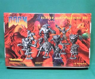 Doom Reaper Pewter Miniatures Figure Set Of 15,  Custom Box Cacodemon Cyberdemon