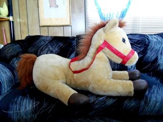 Large Giant 34 " Plush Stuffed Gold & Brown Horse