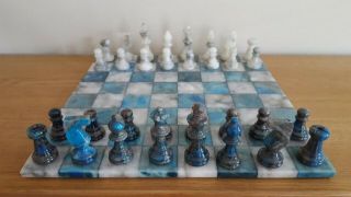 Chiellini Blue And Ivory Marble Chess Set