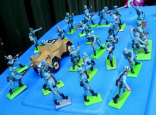 25 Pce Britains Deetail Wwii German.  Army Soldiers 2 Man Mortar Daimler Scout Car