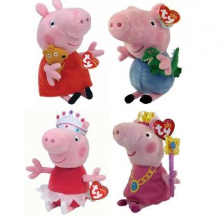 Set Of 4 Ty 6 " Peppa Pig Beanie Babies Peppa,  George,  Ballerina & Princess Mwmts