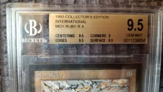 1993 MTG International Collector ' s Edition Mox Ruby Graded BGS 9.  5 Gem 3