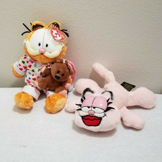 Ty Goodnight Garfield With Pooky Beanie Baby,  6 " Arlene Bean Bag Plush