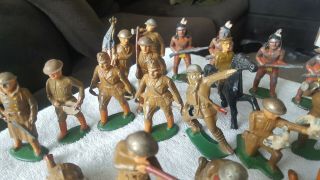 Metal army Men Vintage Military WWII British Doughboys Soldiers,  4 Indians 4