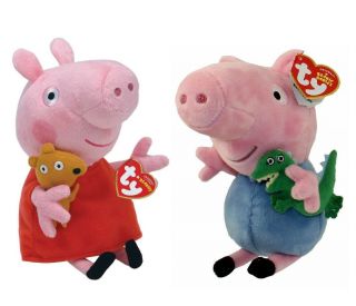Set Of 2 Ty Beanie Babies 6 " Peppa Pig & George Animal Plush W/ Mwmts Heart Tags