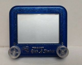 Glitter Pocket Etch A Sketch W/ Sparkly Blue Case And Clear Knobs
