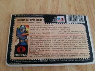 1983 Cobra Commander File Card Peach Filecard Gi Joe With Flag Point