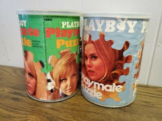 2 Vintage 1967 1970 Playboy Playmate Centerfold Jigsaw Puzzle Tins Ap6022 1320
