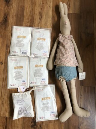 Maileg Mega Maxi Girl Bunny Rabbit W/ Tags W/ Shoes & Five Never Opened Outfits