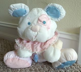 Vintage 1988 Fisher Price Baby Puffalumps Pink Plush Puppy Dog W/rattle