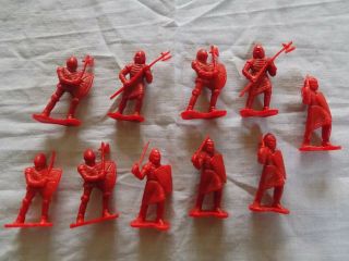 Vintage Red Brownish Knights,  Possibly Multi - Toy Like Dfc Plastic Soldiers