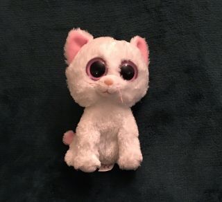 Ty Beanie Babies Boos Plush Cashmere The White Pink Cat 6” Exclusive Purple Tag