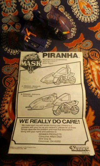 1985 Kenner M.  A.  S.  K.  Piranha Instructions & Motorcycle W Windshield Comb Ship