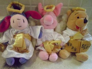 Set Of 3 Disney Store Choir Angel 9 " Mini Bean Bag Plush - Piglet,  Eeyore,  Pooh
