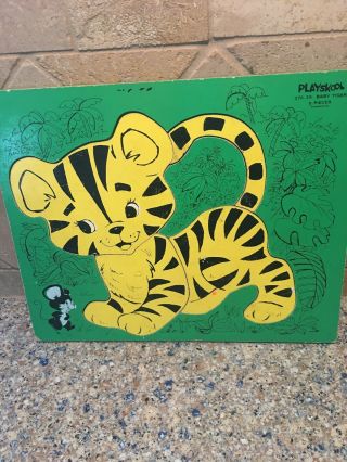 Vintage Playskool 5 Piece Baby Tiger And Mouse Wood Puzzle
