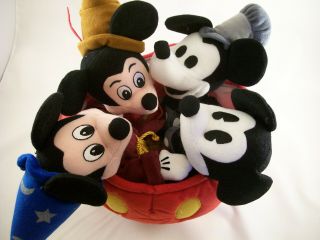 Disney Store " 70th Anniversary Mickey " Plush Bean Bag Set Of 4 Nwt & Rare