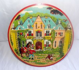 Vintage Simplex Holland Wood Round Jigsaw Puzzle Manor House Horse Man Rabbit