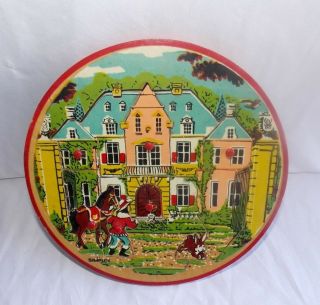 Vintage Simplex Holland Wood Round Jigsaw Puzzle Manor House Horse Man Rabbit 2
