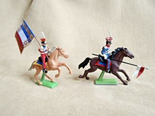 Britains / Timpo 1/32 Waterloo 1st & 2nd French Imperial Guard Lancers X 2,  Flag