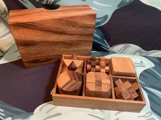 Wooden Brain Teaser Mind Games Mental Stimulation Wood Puzzles In Storage Box 5