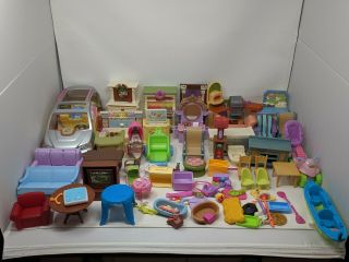 Fisher Price Loving Family Dollhouse Furniture Table Chairs Boat Car Accessories