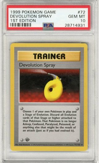 1999 Pokemon Psa 10 Gem 1st Edition Base Devolution Spray 72/102