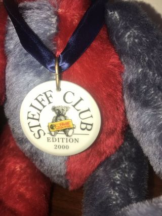 Steiff Club Harlequin 1925 Red & Blue Mohair Teddy Bear - 2000 Edition 5