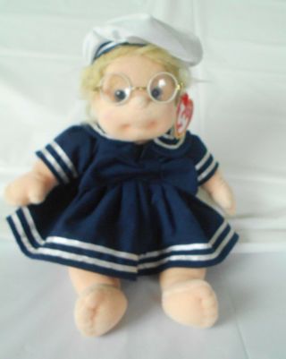 Ty Beanie Kids Girl With Glasses And Sailor Dress And Hat 11 " Blonde Hair
