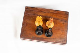 Antique crown staunton chess set F H Ayres ? K 79 mm wooden box 2
