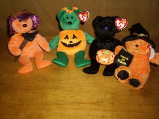 Ty (4) Halloween Beanie Baby Bears (haunting,  Prunella,  Tricky,  Witchy),  Lnwt 3