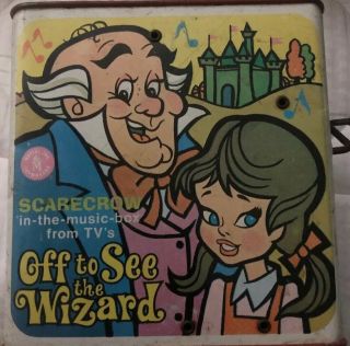 Vtg Htf 1950s Mattel Off To See The Wizard Of Oz Tin Jack In The Box Scarecrow