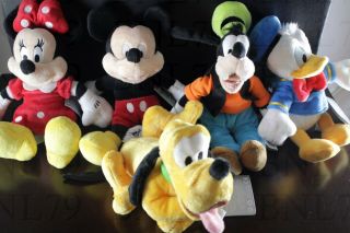 5 Disney Mini Bean Bag Plush Mickey Minnie Mouse Donald Duck Pluto Goofy Tags 9 "