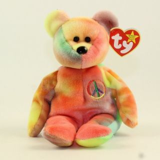 Ty Beanie Baby - Peace The Ty - Dyed Bear (pink/orange) (8.  5 Inch) Mwmt