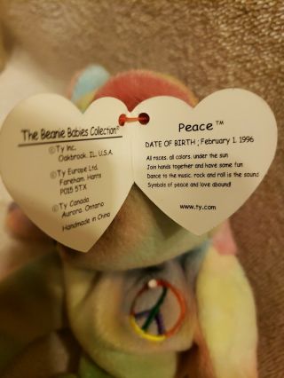 Peace Bear Ty Beanie Baby - Errors: " Oriiginal,   Suface " & More