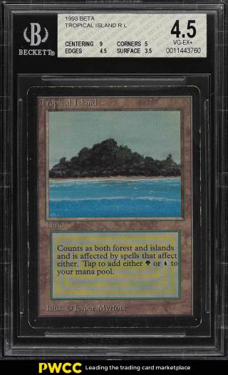1993 Magic The Gathering Mtg Beta Dual Land Tropical Island R L Bgs 4.  5 (pwcc)