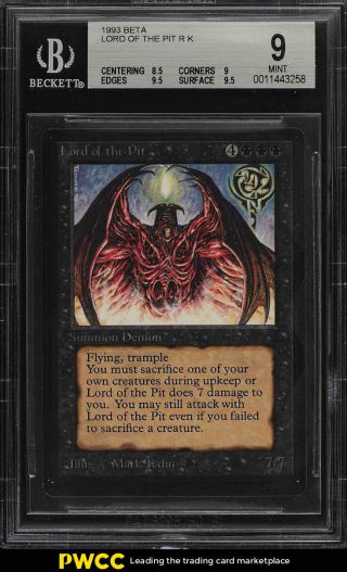 1993 Magic The Gathering Mtg Beta Lord Of The Pit R K Bgs 9 (pwcc)