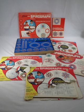 1967 Kenner Spirograph & 4 Refill Kits W/ Designs Fun Artistic Creative