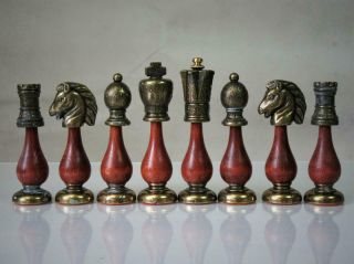 VINTAGE ITALIAN CHESS SET WOOD AND METAL Q 103 mm AND CHESS BOARD 3