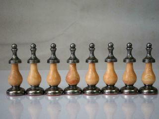 VINTAGE ITALIAN CHESS SET WOOD AND METAL Q 103 mm AND CHESS BOARD 5