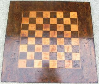 Antique Chess & Backgammon Board Box Burl Wood French? Marquetry 19th Cent.