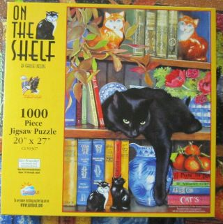 Sunsout 1000 Piece Jigsaw Puzzle On The Shelf Black Cat On Bookshelf